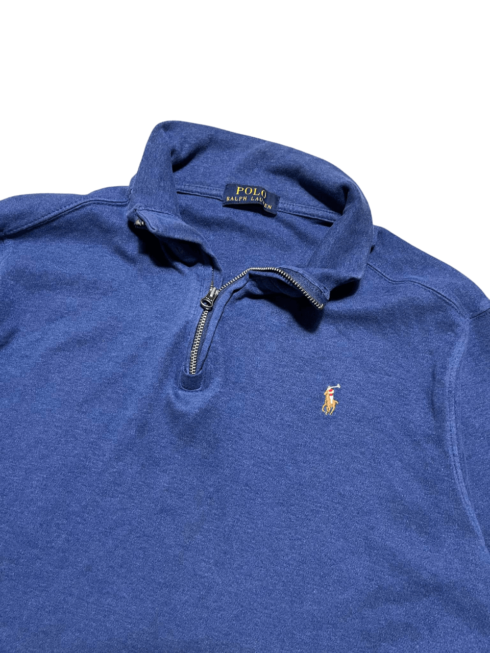 Kék Ralph Lauren félcipzáras streetwear pulóver, hímzett logóval a mellrészen.