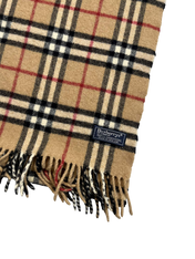 Barna kockás, bojtos vintage gyapjú sál, Burberry címkével, streetwear kiegészítő