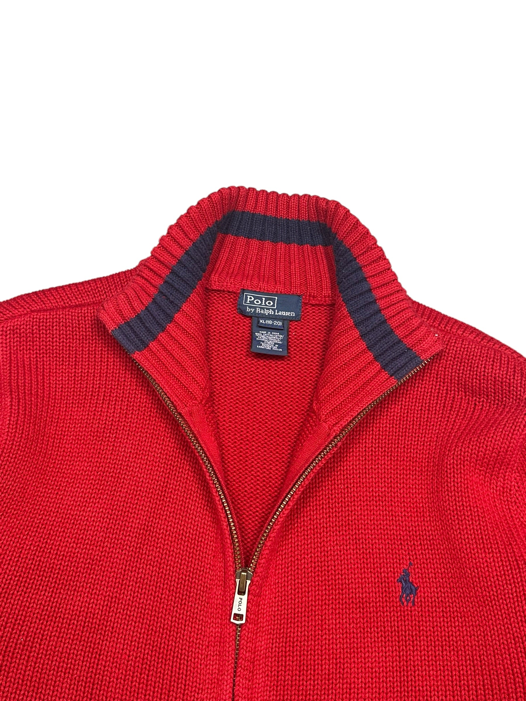 Polo Ralph Lauren Red Full Zip Knit Pulover (M)
