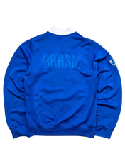 Kék vintage streetwear pulóver BRASIL felirattal és fehér gallérral, hosszú ujjú