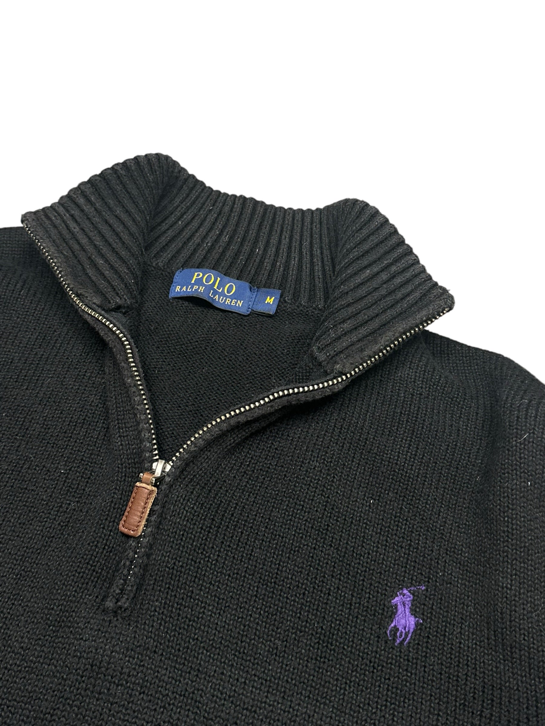 Polo Ralph Lauren Black 1/4 Quarter Zip Knit Pulover (M)