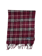 Bordó kockás vintage Burberry gyapjú sál rojtokkal, streetwear kiegészítő
