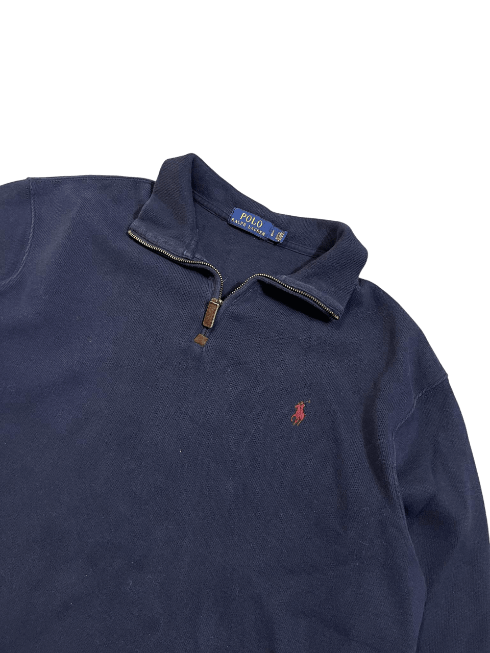 Sötétkék vintage Polo Ralph Lauren negyed cipzáras pulóver, piros logóval