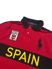 Ralph Lauren vintage piros galléros póló, fekete gallérral, SPANYOL felirattal és hímzéssel