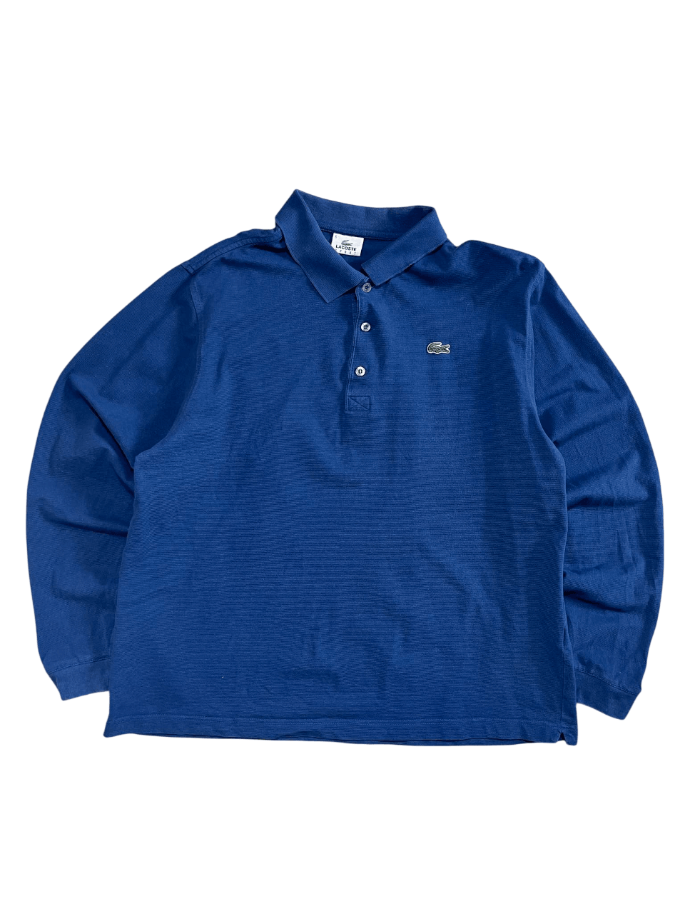Kék Lacoste hosszú ujjú vintage galléros póló, hímzett logóval, streetwear stílus