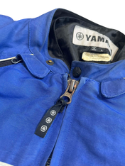 Kék Yamaha férfi vintage streetwear dzseki cipzárral és logós címkével