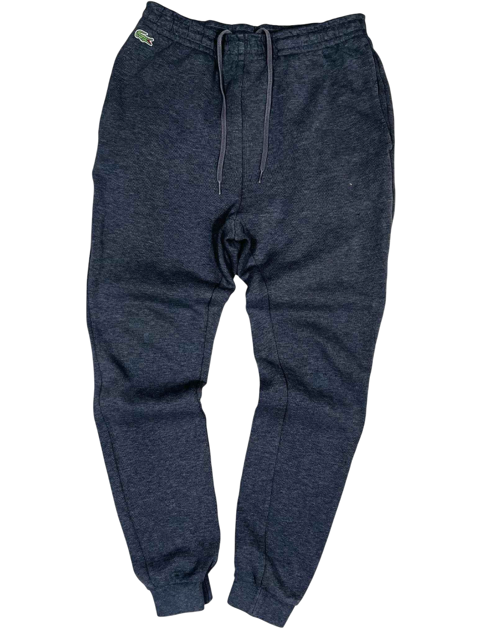 Sötétkék Lacoste jogger melegítőnadrág hímzett krokodil logóval, vintage streetwear stílus