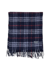 Sötétkék kockás vintage Burberry sál rojtokkal, prémium streetwear kiegészítő