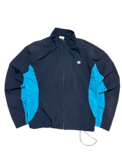 Sötétkék és világoskék vintage Nike streetwear dzseki, cipzárral és logóval.