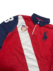 Ralph Lauren vintage piros-navy póló, galléros, amerikai címerrel és hímzett logóval