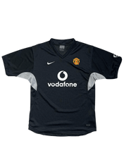 Fekete vintage Nike Manchester United focimez Vodafone logóval, streetwear stílus