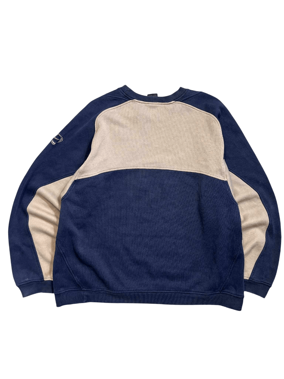 Kék-bézs vintage sportos pulóver hosszú ujjú, pamut, streetwear stílus
