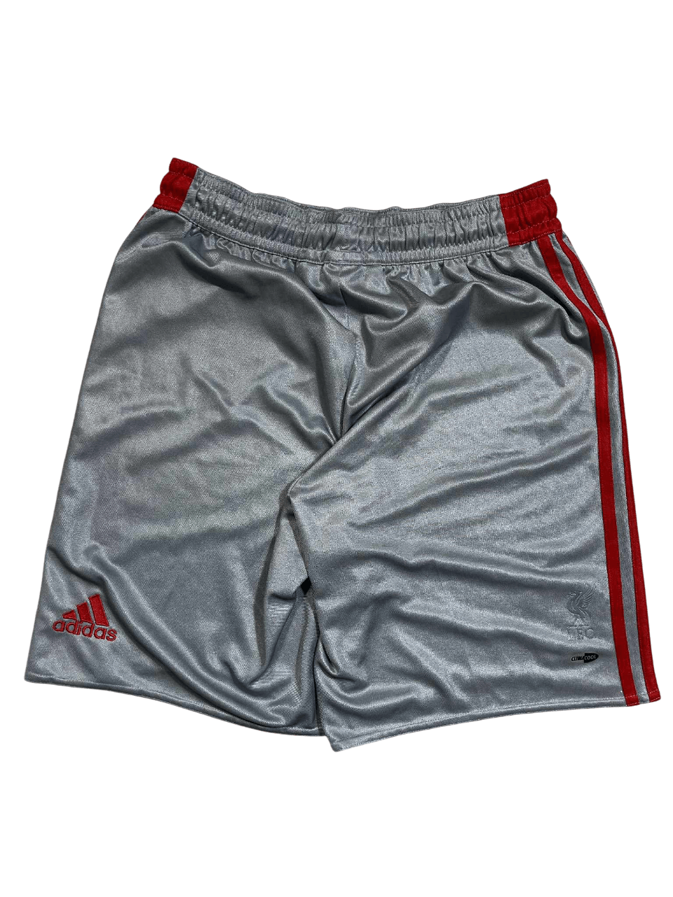 Ezüst színű Adidas rövidnadrág piros csíkokkal, vintage streetwear stílus
