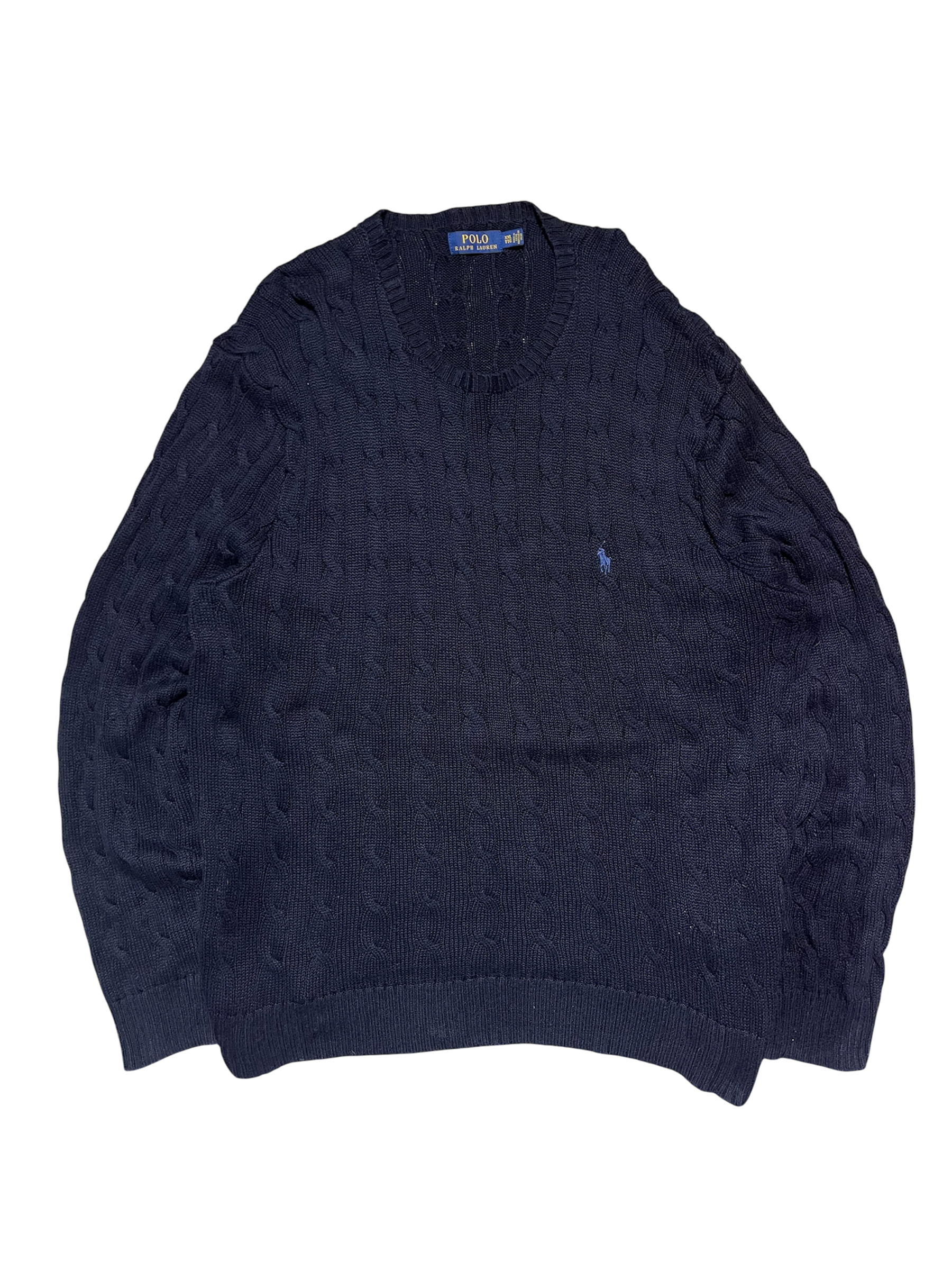 Sötétszürke vintage Polo Ralph Lauren kötött pulóver, kerek nyakkal, hímzett logóval.