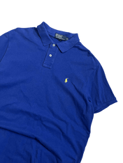 Kék, rövid ujjú Ralph Lauren vintage póló gallérral, hímzett logóval a mellkasán