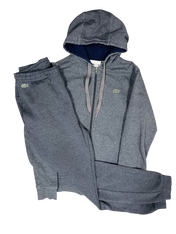 Szürke Lacoste kapucnis pulóver és melegítőnadrág szett, prémium streetwear ruha