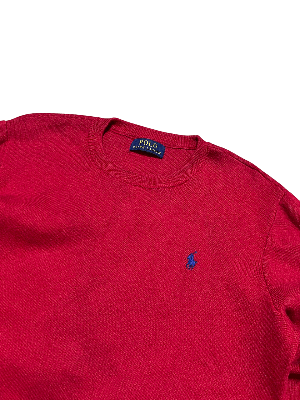 Piros Polo Ralph Lauren pulóver, kék logóval, streetwear, vintage dizájn