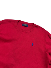 Piros Polo Ralph Lauren pulóver, kék logóval, streetwear, vintage dizájn