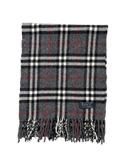 Fekete-fehér kockás gyapjú sál, rojtos szegéllyel, vintage streetwear stílusban