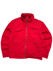 Piros vintage streetwear dzseki cipzárral, Ralph Lauren logóval, hosszú ujjú fazon