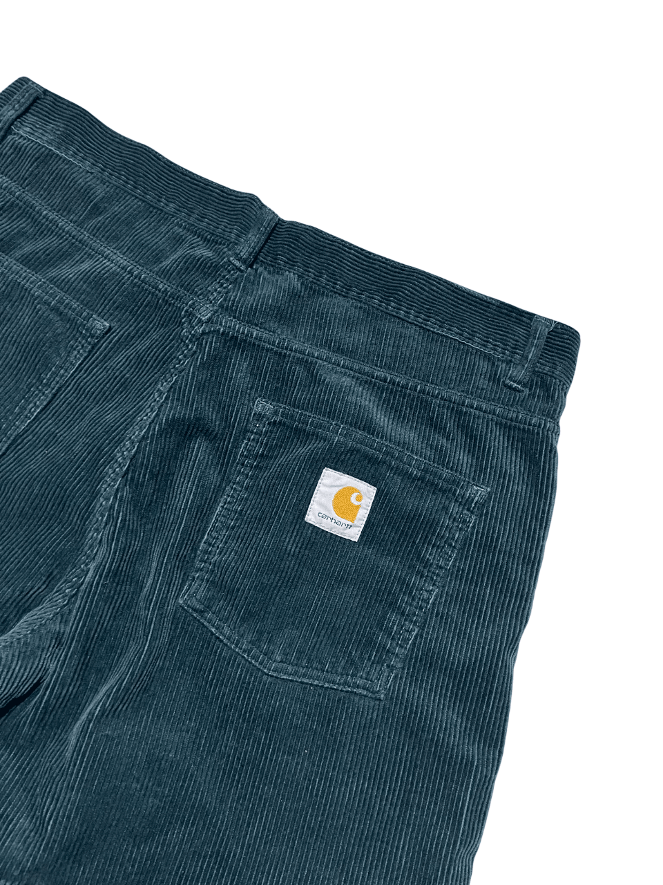 Sötétzöld kordbársony vintage Carhartt nadrág hátsó zseb logóval, utcai ruházat