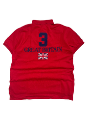 Piros férfi vintage streetwear póló, hátán 'Great Britain', Union Jack zászló és 3-as szám.