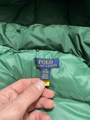 Zöld Polo Ralph Lauren pufi dzseki méretcímkével, vintage streetwear divat