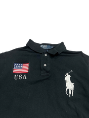 Fekete Polo Ralph Lauren galléros póló USA zászló és lovas logó hímzéssel