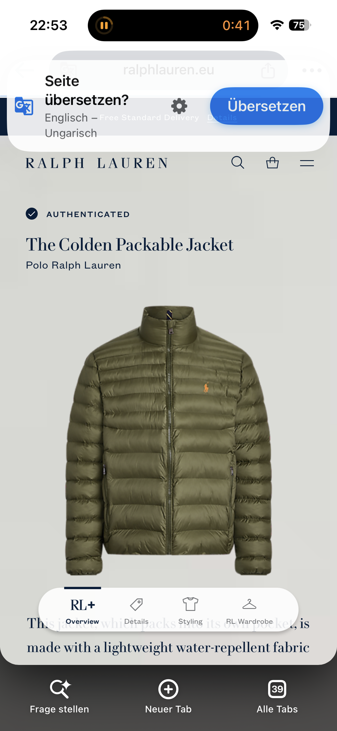 Polo Ralph Lauren Colden Packable Puffer Jacket (S)