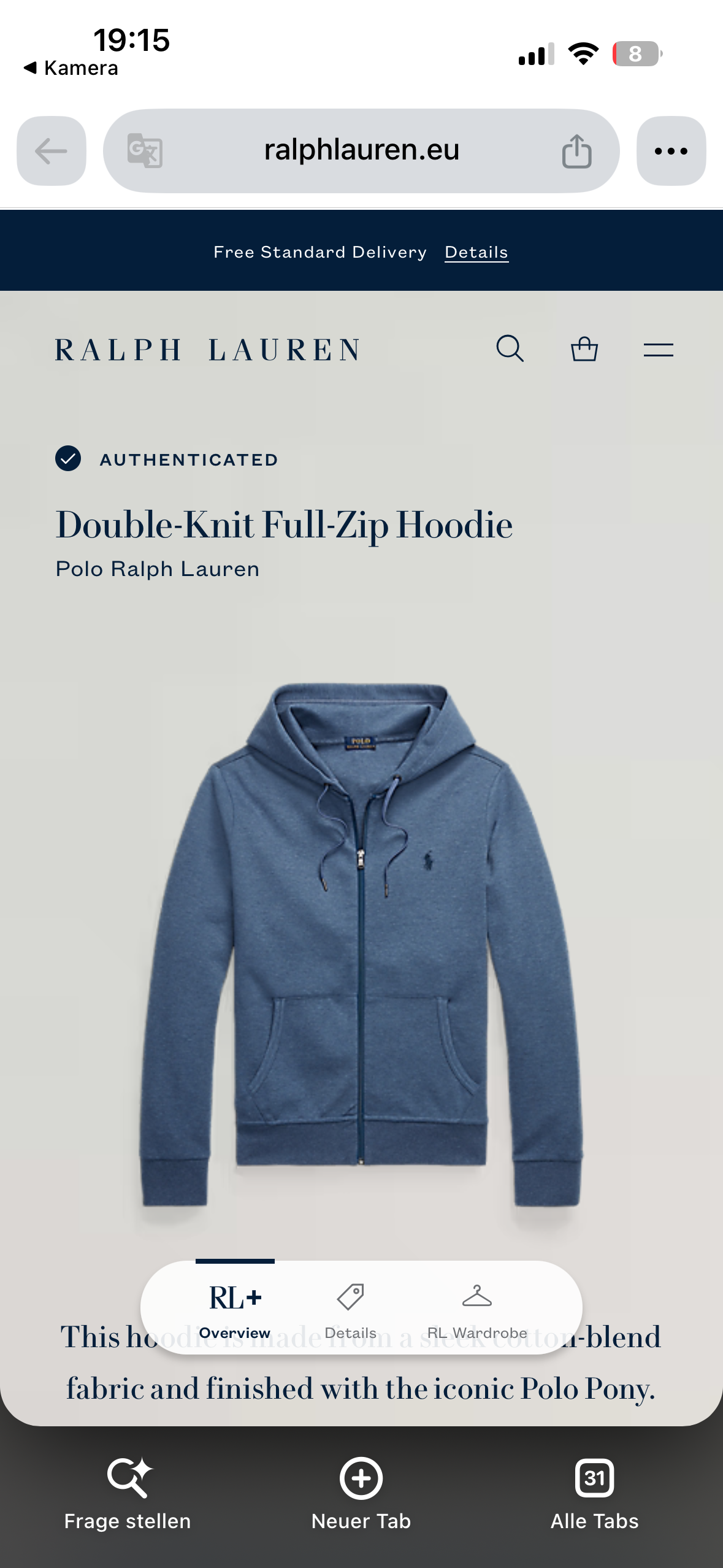 Polo Ralph Lauren Navy Full Zip Up Hoodie (L)