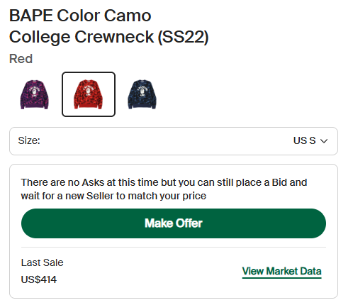A Bathing Ape (BAPE) Color Camo College Longsleeve T-Shirt (S)