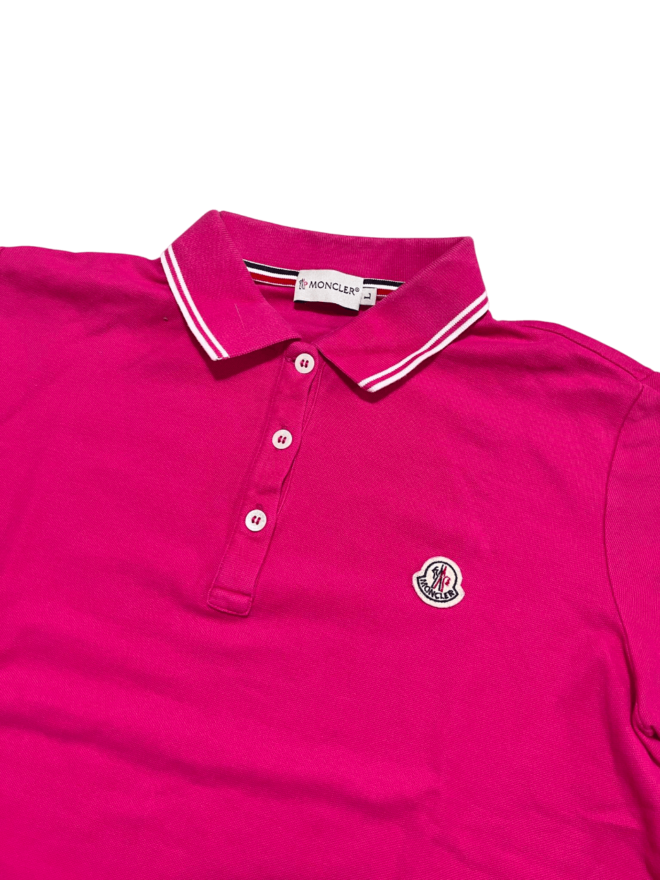 Pink Moncler galléros póló hímzett logóval, vintage streetwear stílus