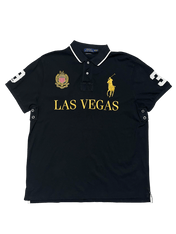 Fekete vintage Polo Ralph Lauren Las Vegas feliratos galléros póló, arany hímzett logóval.