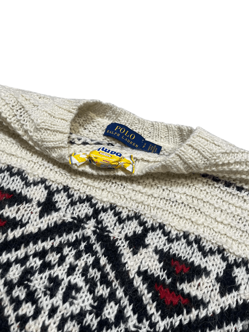 Ralph Lauren kötött pulóver skandináv mintával, nyaknál cukorka, vintage streetwear