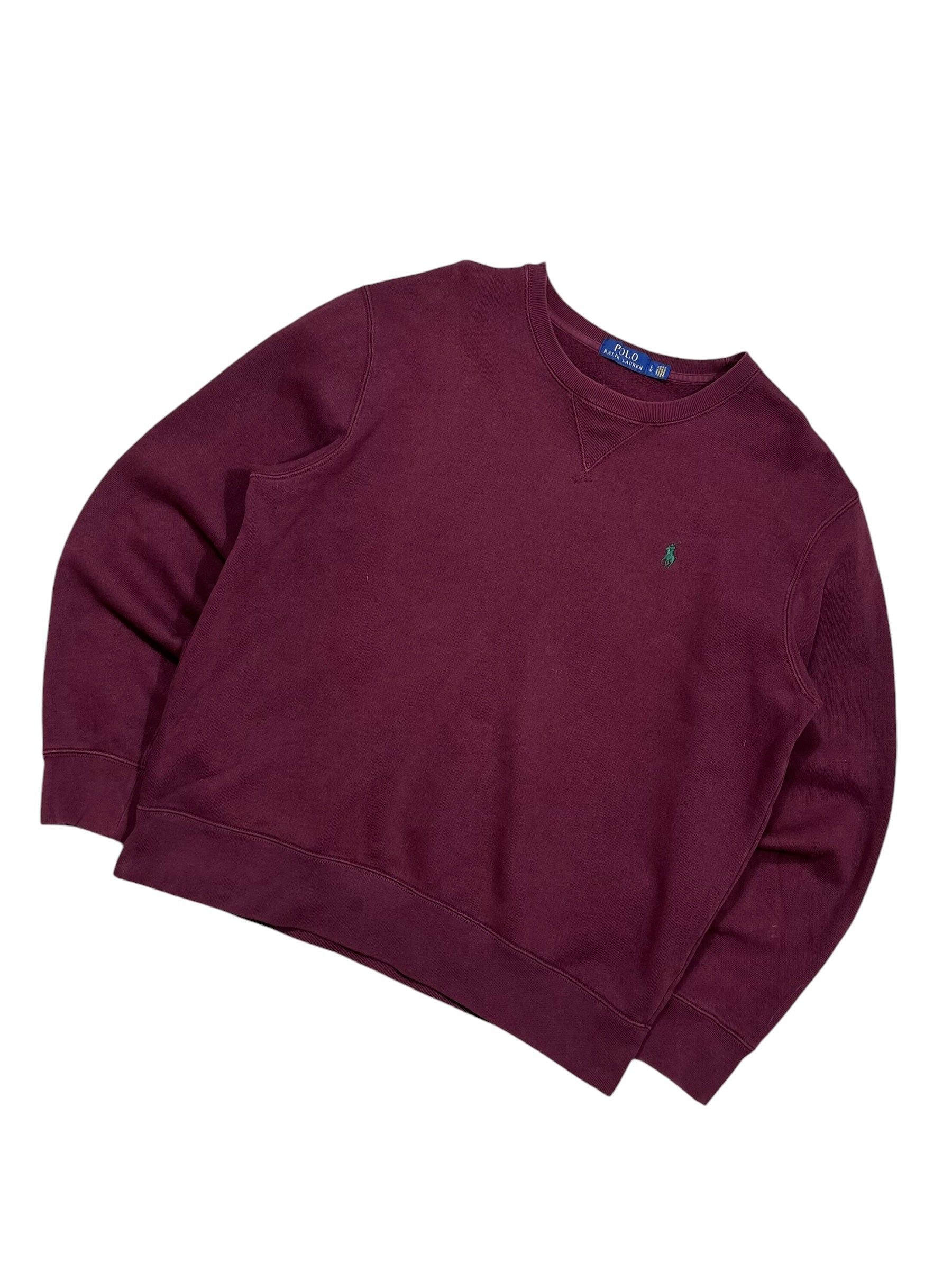 Candy Streetwear mélybordó Polo Ralph Lauren férfi pulóver kerek nyakkivágással és zöld hímzett logóval