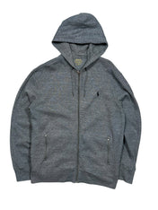 Candy Streetwear sötétszürke melírozott Polo Ralph Lauren cipzáras kapucnis pulóver hímzett logóval és zsebekkel