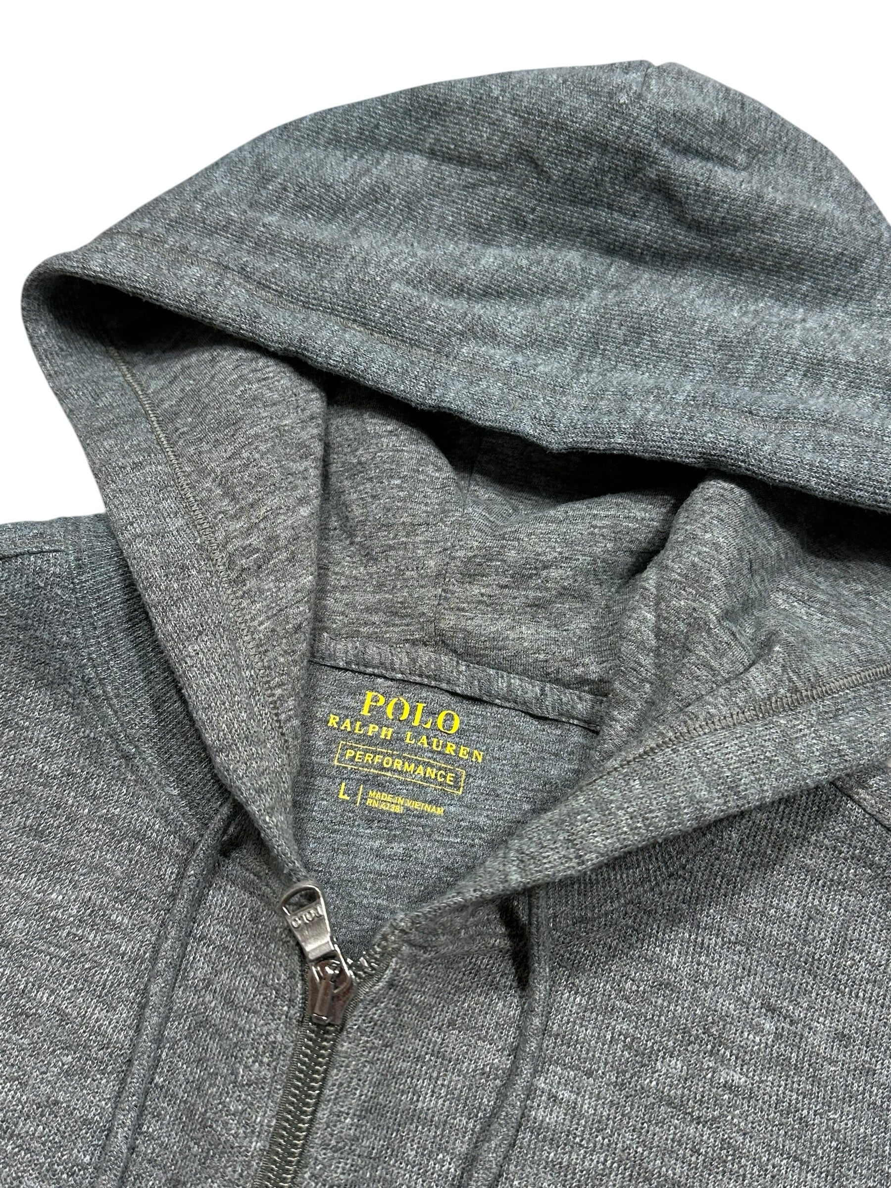 Candy Streetwear sötétszürke melírozott Polo Ralph Lauren Performance cipzáras kapucnis pulóver belső címkével