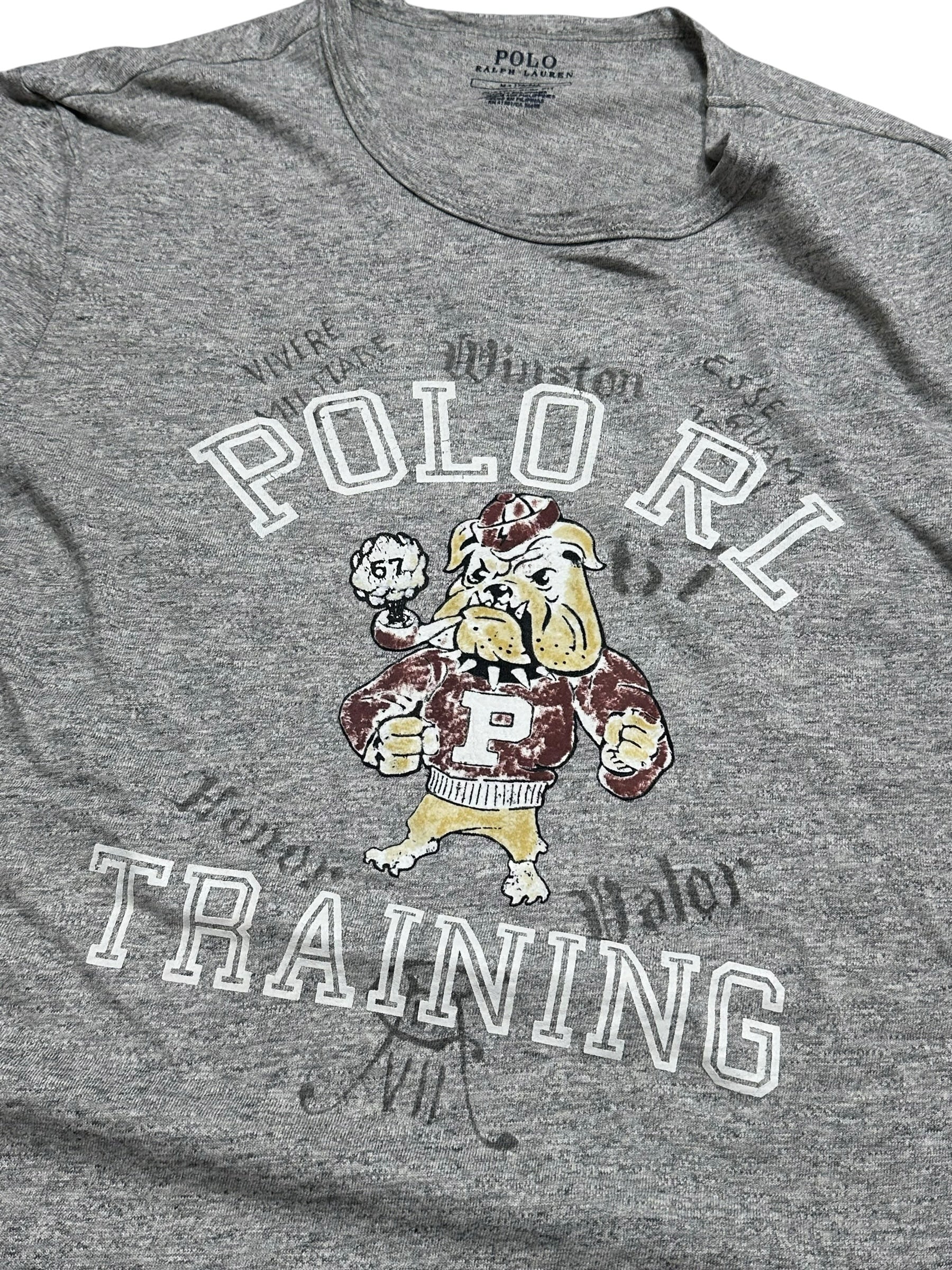 Candy Streetwear szürke Polo Ralph Lauren férfi póló bulldogos grafikával és Polo RL Training felirattal