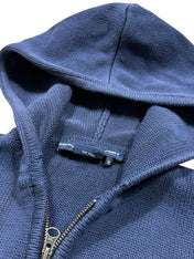 Candy Streetwear sötétkék Ralph Lauren kötött kapucnis pulóver cipzáras részlettel és belső márkajelzéssel