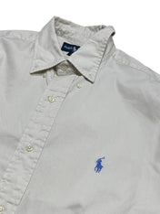 Candy Streetwear krémszínű, hosszú ujjú, gombos gallérú Ralph Lauren pamuting kék hímzett lovas logóval