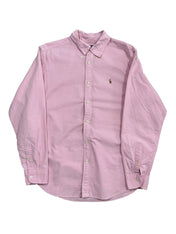Candy Streetwear halványrózsaszín Ralph Lauren férfi ing gombos gallérral és hímzett logóval, prémium pamut anyagból.