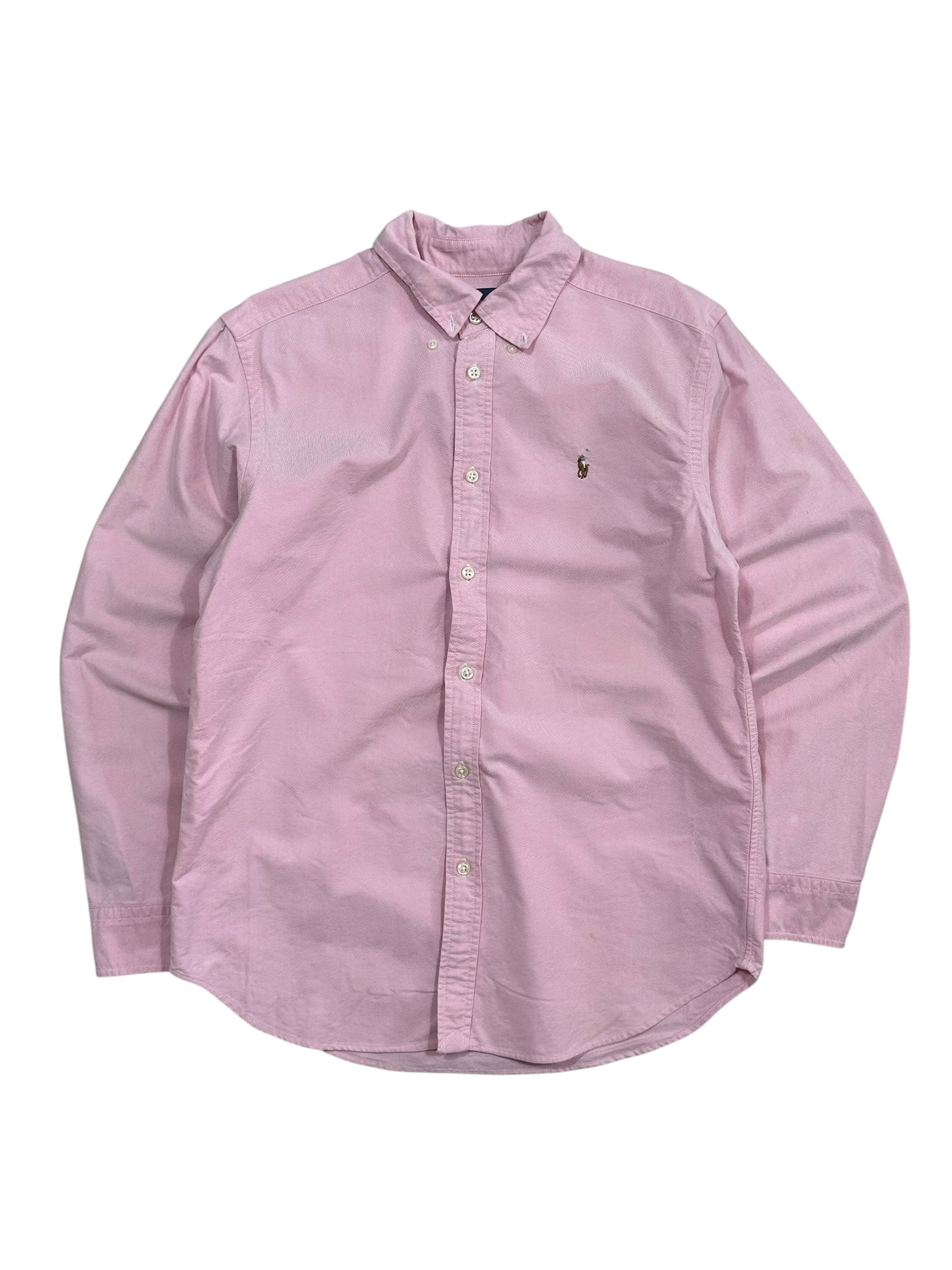 Candy Streetwear halványrózsaszín Ralph Lauren hosszú ujjú férfi ing gombos gallérral és hímzett logóval