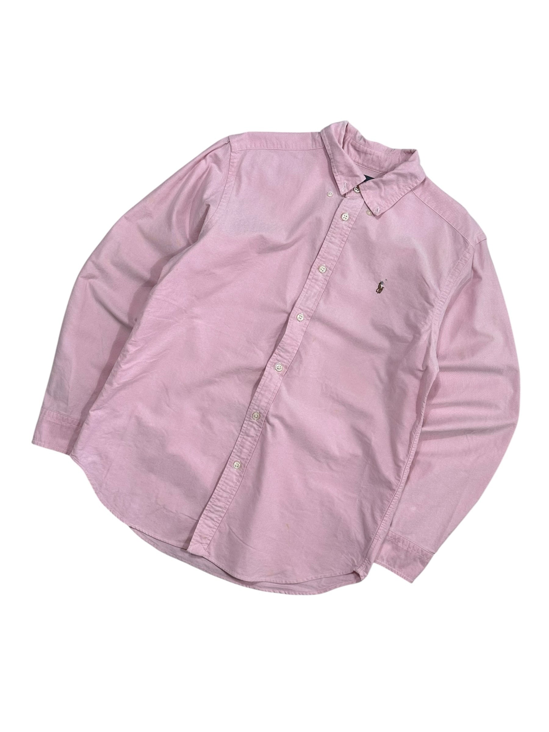 Candy Streetwear halványrózsaszín, hosszú ujjú, gombos gallérú Ralph Lauren férfi ing hímzett logóval