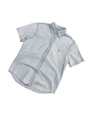 Candy Streetwear világoskék, rövid ujjú Ralph Lauren farmering hímzett logóval, klasszikus galléros kialakítással.