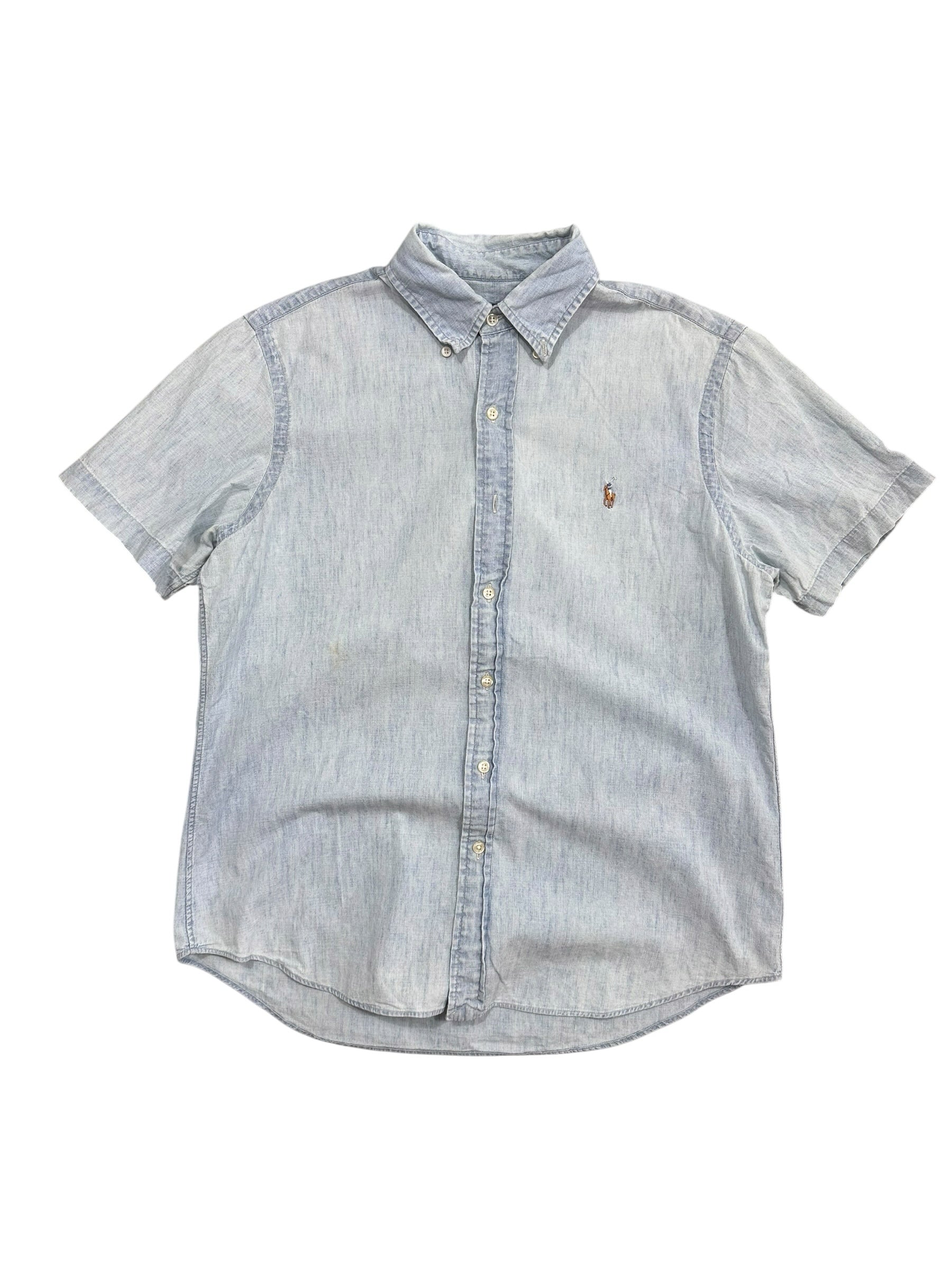 Candy Streetwear világoskék, rövid ujjú Ralph Lauren farmering hímzett logóval és klasszikus gallérral