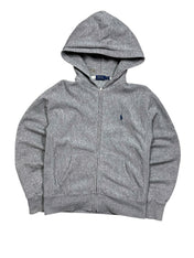 Candy Streetwear szürke melírozott Polo Ralph Lauren cipzáras kapucnis pulóver sötétkék hímzett logóval