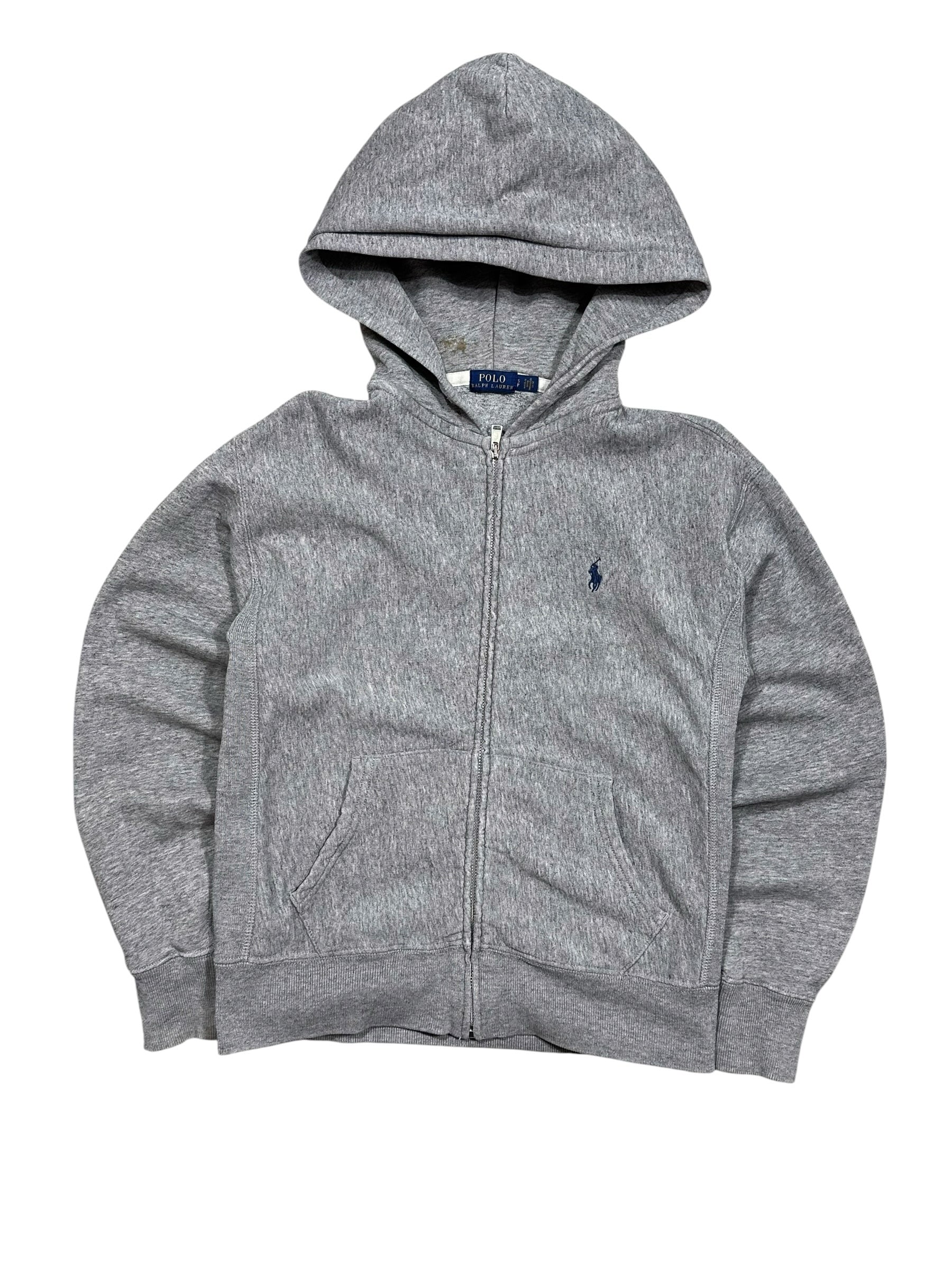 Candy Streetwear szürke melírozott Polo Ralph Lauren cipzáras kapucnis pulóver sötétkék hímzett logóval