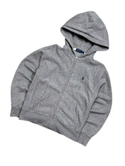 Candy Streetwear szürke melírozott Polo Ralph Lauren cipzáras kapucnis pulóver sötétkék hímzett logóval