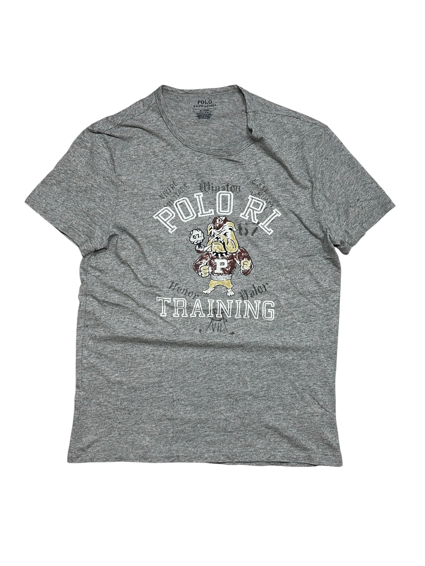 Candy Streetwear szürke melírozott Polo Ralph Lauren férfi póló bulldog grafikával és Polo RL Training felirattal