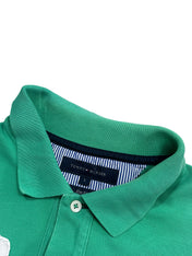 Candy Streetwear Tommy Hilfiger élénkzöld rövid ujjú piké póló csíkos gallérbéléssel és márkajelzéssel